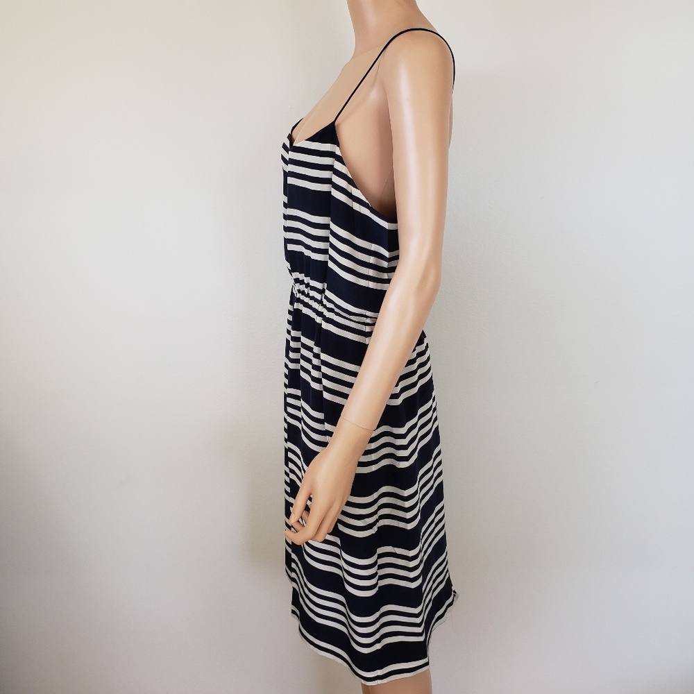 J Crew Silk Stripe Dress Spaghetti Strap Size 8 preppy flouncy empire waist - Picture 2 of 6